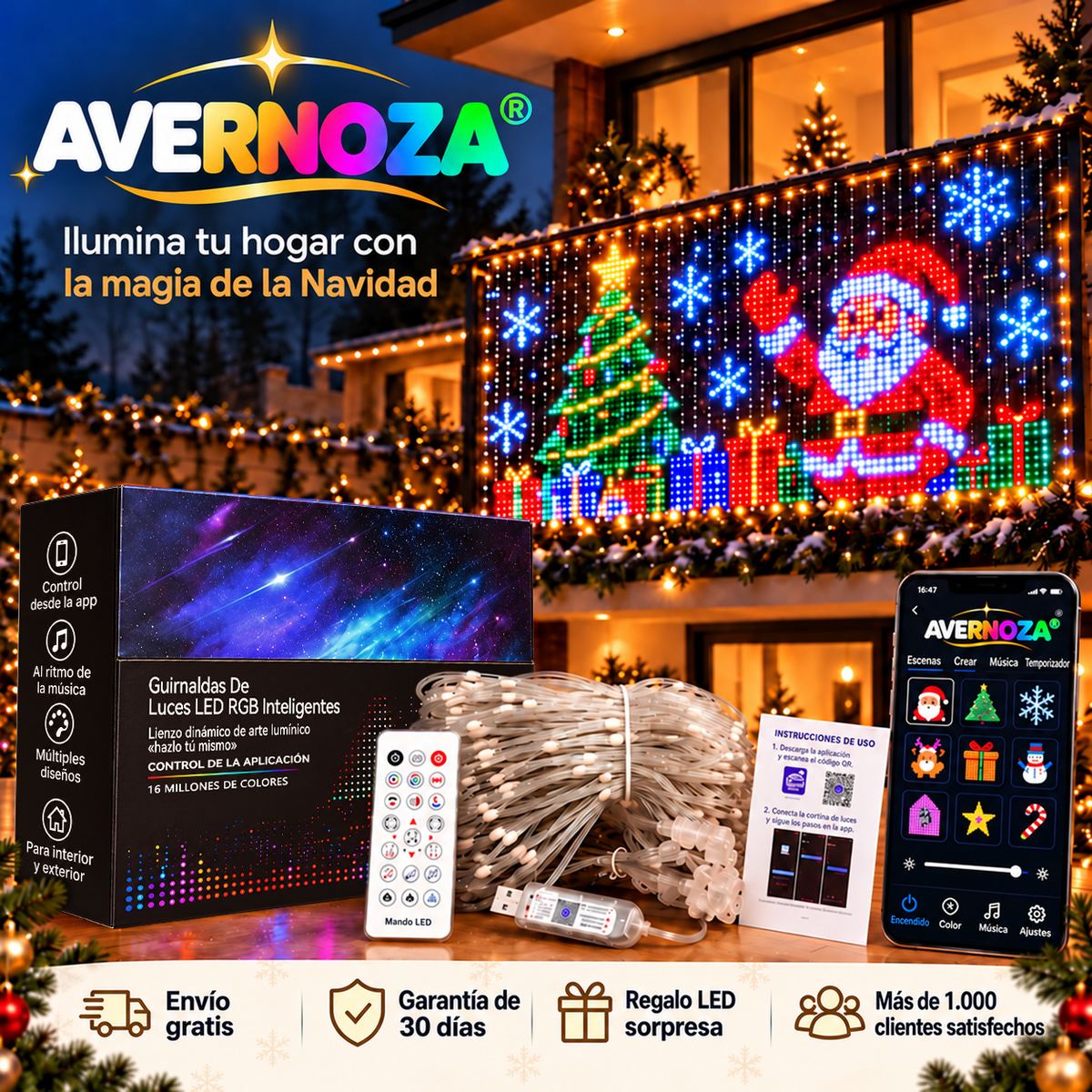 🍈💡Guirnalda de luces LED RGB inteligentes | 🧱 Tu espectáculo de luces navideñas, controlado desde tu teléfono