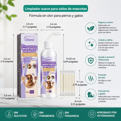 🌼💖Limpiador suave para oídos de mascotas: fórmula sin olor para perros y gatos