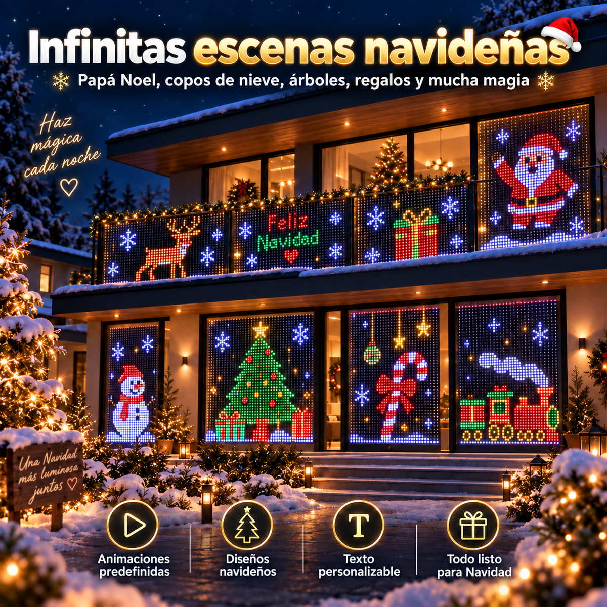 🎄📱ÚLTIMO DÍA: 49 % DE DESCUENTO -🔥 Cortina de luces LED RGB de píxeles inteligente | Espectáculo navideño de luces dinámicas controlado desde la app para decorar el exterior de tu hogar