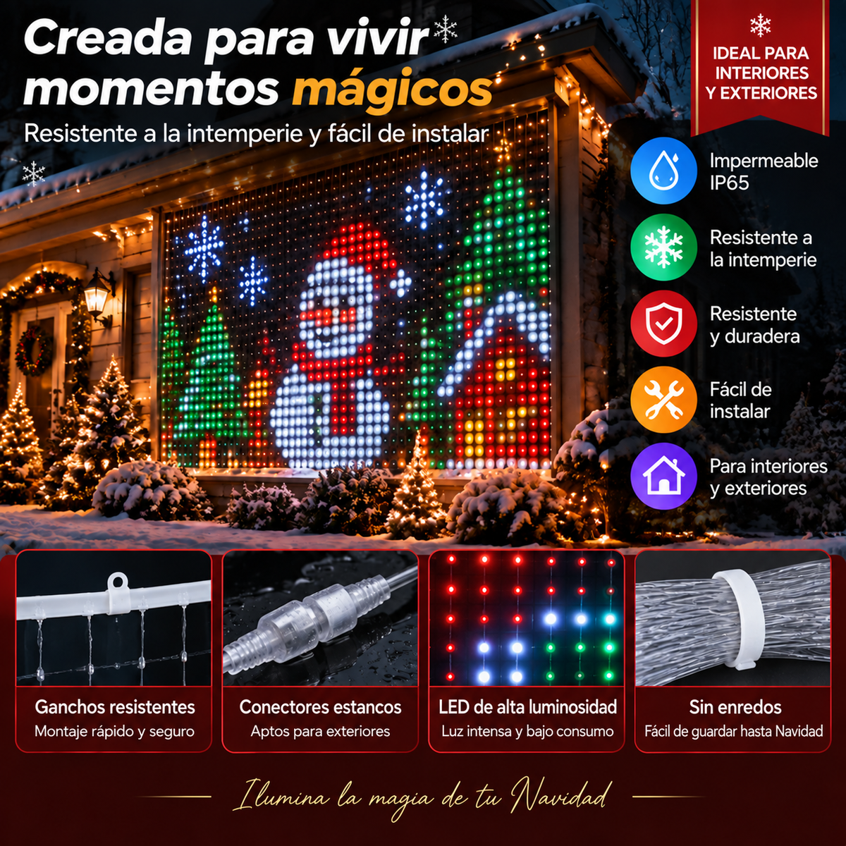 🎄📱ÚLTIMO DÍA: 49 % DE DESCUENTO -🔥 Cortina de luces LED RGB de píxeles inteligente | Espectáculo navideño de luces dinámicas controlado desde la app para decorar el exterior de tu hogar