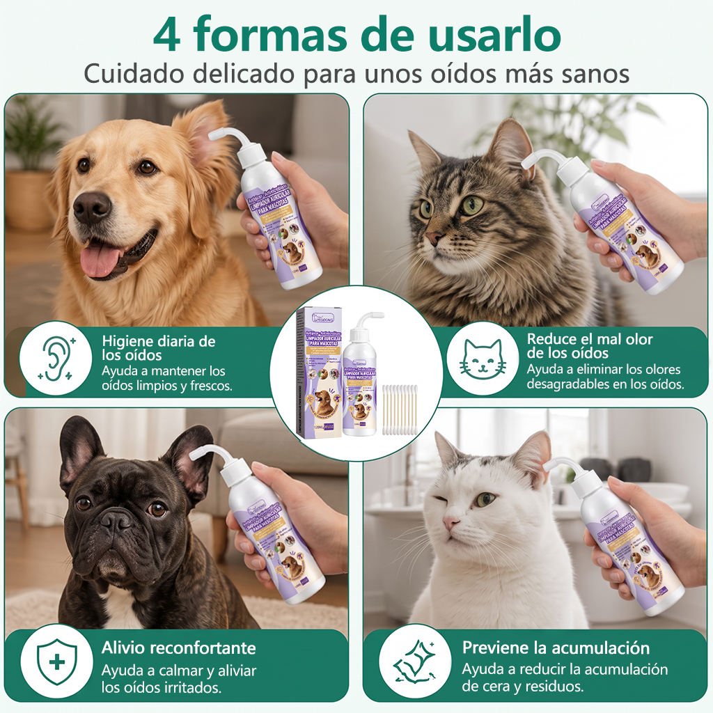 🌼💖Limpiador suave para oídos de mascotas: fórmula sin olor para perros y gatos