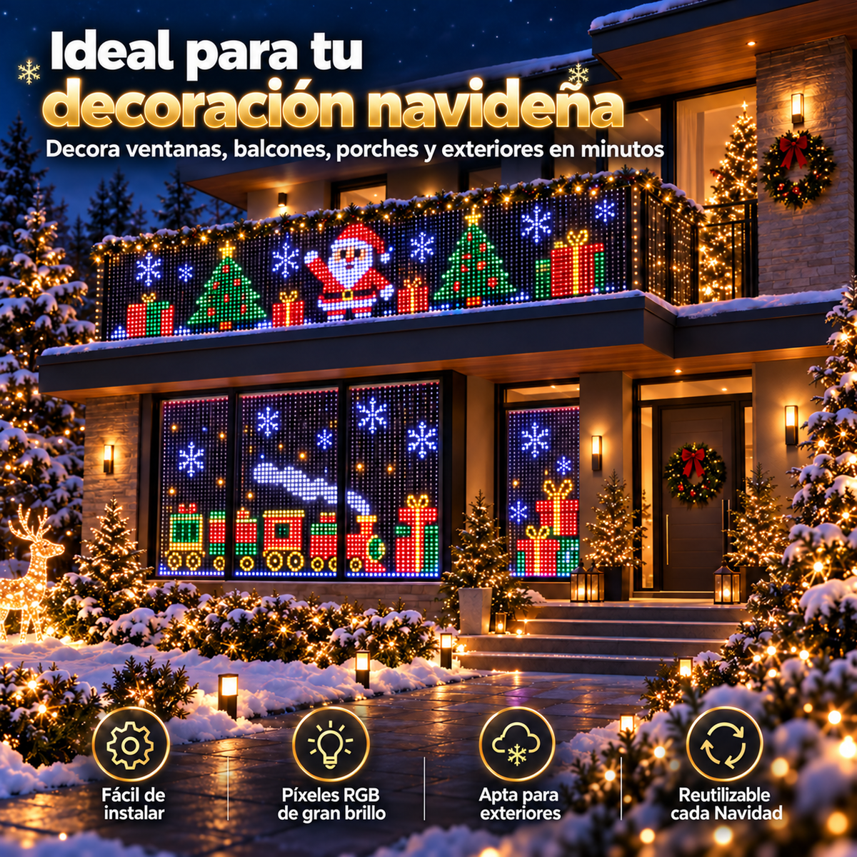🎄📱ÚLTIMO DÍA: 49 % DE DESCUENTO -🔥 Cortina de luces LED RGB de píxeles inteligente | Espectáculo navideño de luces dinámicas controlado desde la app para decorar el exterior de tu hogar