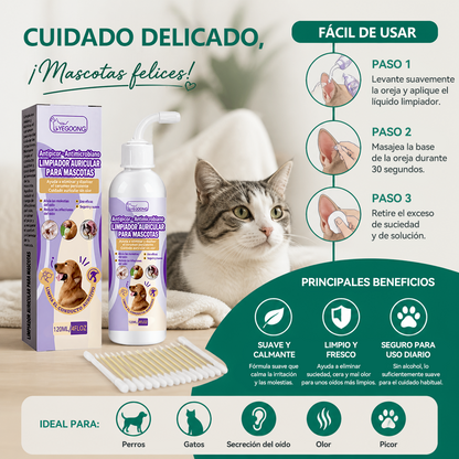 🌼💖Limpiador suave para oídos de mascotas: fórmula sin olor para perros y gatos