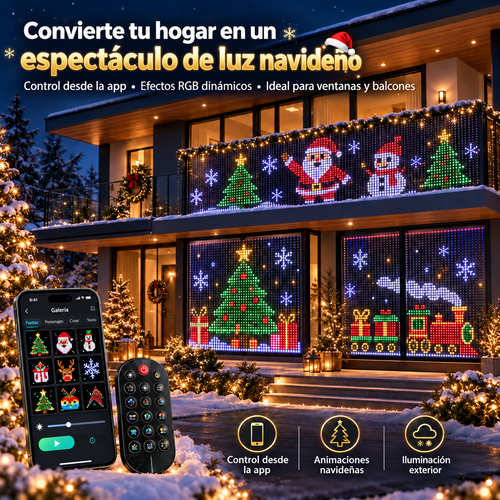🎄📱ÚLTIMO DÍA: 49 % DE DESCUENTO -🔥 Cortina de luces LED RGB de píxeles inteligente | Espectáculo navideño de luces dinámicas controlado desde la app para decorar el exterior de tu hogar